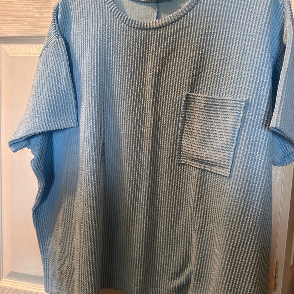 Zenana Outfitters Sky Blue Ribbed Top